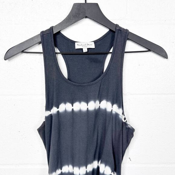 Michael Stars Tie‎ Dye Midi Tank Dress Gray White Ruched Size Large - Picture 5 of 8